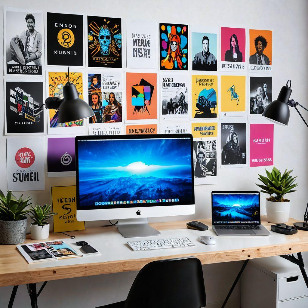 A detailed workspace featuring various webcam accessories such as microphones, lighting setups, and adjustable camera stands. Include a sleek laptop displaying a video call interface and a vibrant background with posters of popular streaming platforms. The scene should feel inviting and tech-savvy, embodying a perfect setup for content creation. super-realistic. vibrant colors. white background.